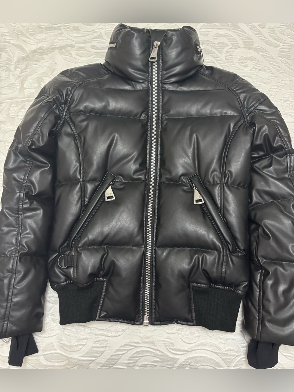 EUC SAM. Freestyle Black Quilted Faux-Leather Bomber Jacket Size S